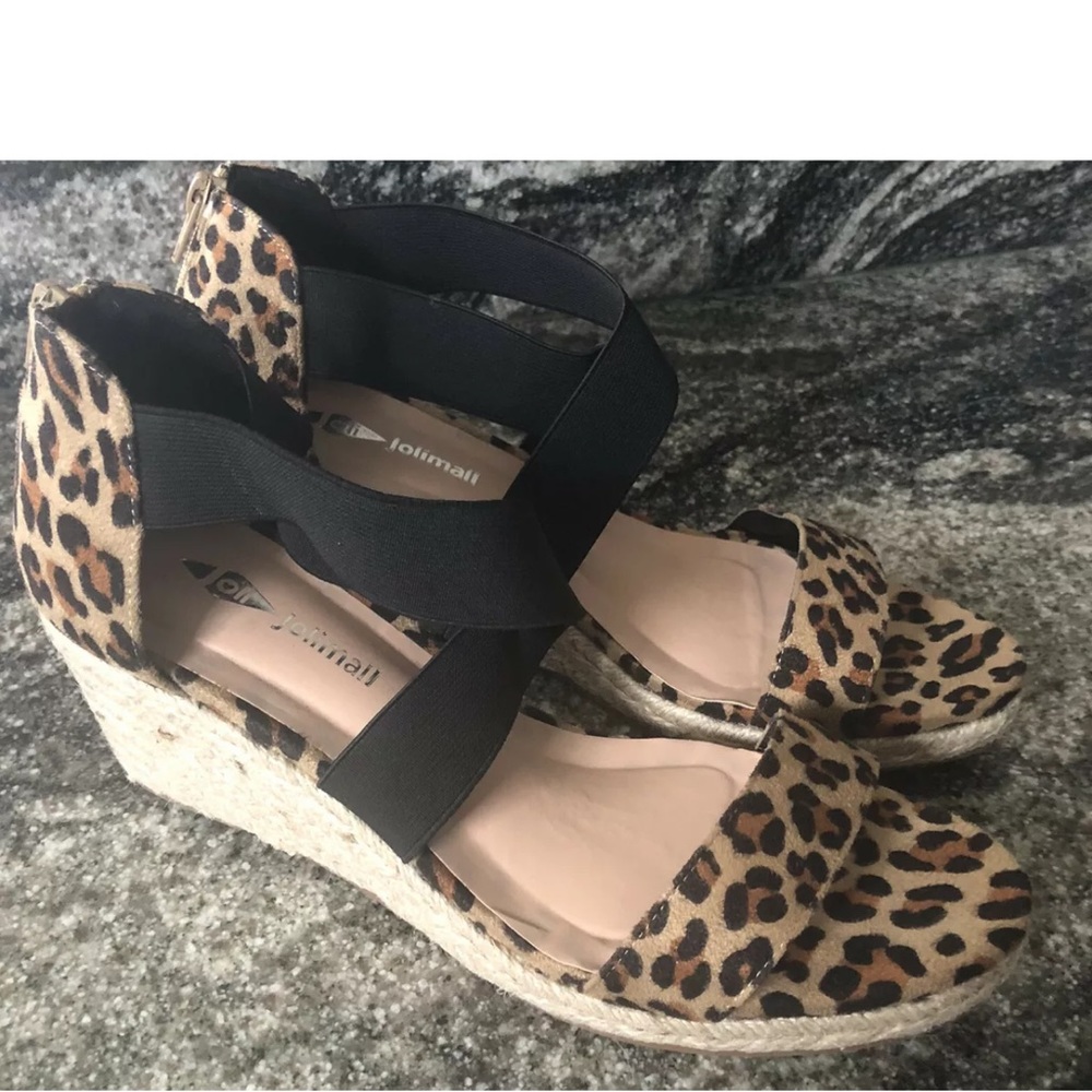 Jolimall Size 10 Leopard Animal Espadrille Wedge 2.5” Sandals